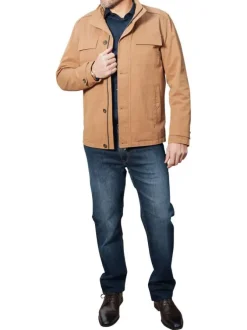 Parka en coton camel unie avec une coupe droite et un col montant