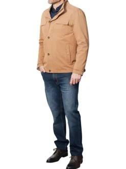 Parka en coton camel unie avec une coupe droite et un col montant