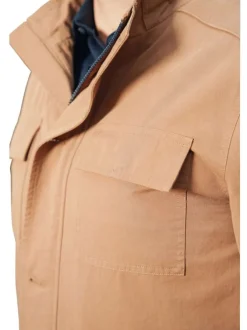 Parka en coton camel unie avec une coupe droite et un col montant