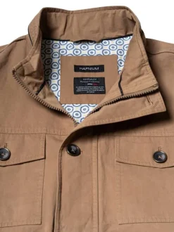 Parka en coton taupe unie avec une coupe droite et un col montant