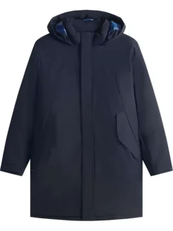 Parka Grande Taille marine uni avec une coupe droite et longue