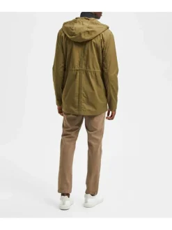 Parka kaki unie en coton coupe droite boutonnée