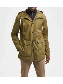 Parka kaki unie en coton coupe droite boutonnée
