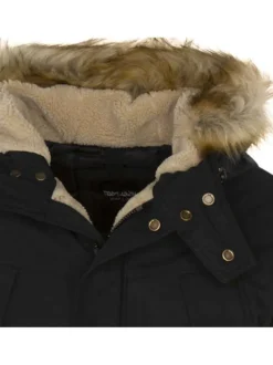 Parka longue fourrée à capuche kaki avec 4 poches et écusson cousu