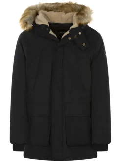 Parka longue fourrée à capuche kaki avec 4 poches et écusson cousu
