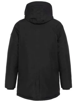 Parka longue noire unie à coupe droite avec un col à capuche et 4 poches