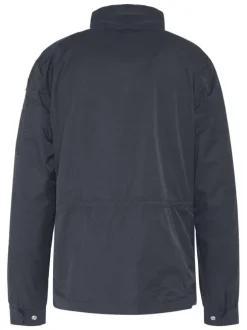 Parka marine à coupe droite pourvue d'un col montant à boutons pression