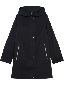 Parka marine unie avec une coupe droite et col à capuche avec poches zippées