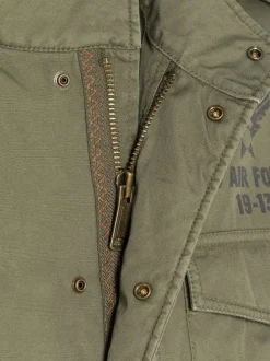Parka militaire en coton kaki pourvue d'un col montant à boutons pression