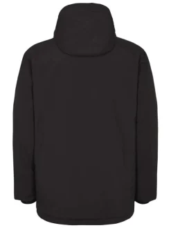 Parka noire unie avec une coupe droite et un col montant à capuche