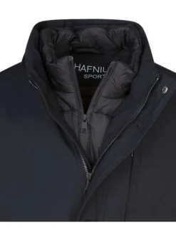 Parka noire unie à coupe droite avec col montant et multiples poches zippées