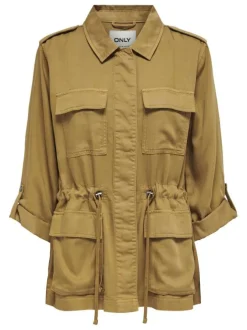Parka sable unie coupe droite avec un col français et poches latérales