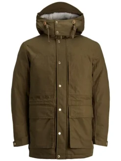 Parka taupe coupe droite avec un col à capuche