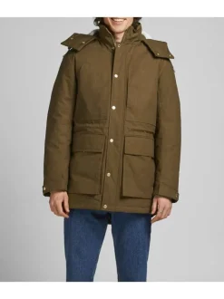 Parka taupe coupe droite avec un col à capuche