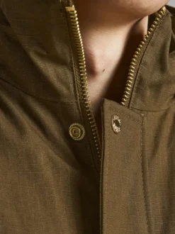 Parka taupe coupe droite avec un col à capuche