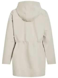 Parka taupe uni avec une coupe droite à col à capuche et une fermeture zippée