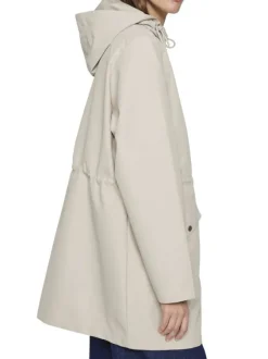 Parka taupe uni avec une coupe droite à col à capuche et une fermeture zippée