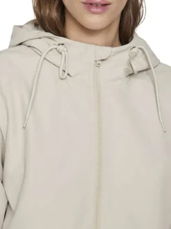 Parka taupe uni avec une coupe droite à col à capuche et une fermeture zippée