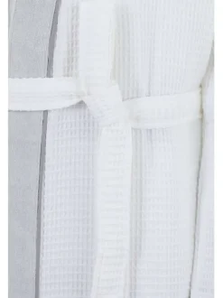 Peignoir blanc en coton tissu effet nid-d’abeilles et ceinture à nouer devant