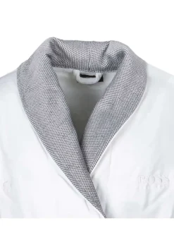 Peignoir blanc et gris chiné en coton avec une coupe droite