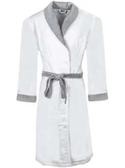 Peignoir blanc et gris chiné en coton avec une coupe droite