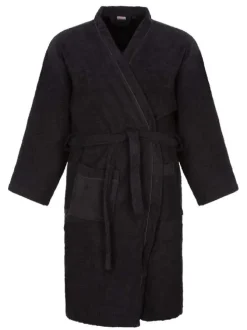 Peignoir de bain homme noir uni avec une ceinture à nouer à la taille