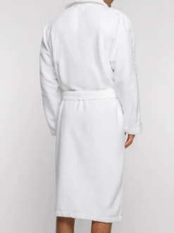 Peignoir en coton blanc uni avec une coupe droite et un col cache-coeur