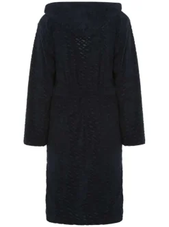 Peignoir en éponge texturée bleu marine à manches longues et ceinture à la taille