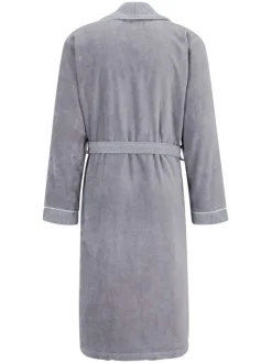 Peignoir gris en coton texturé avec un logo brodé ton sur ton