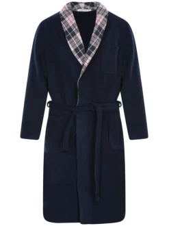Peignoir marine uni avec une coupe droite et une ceinture à la taille