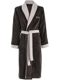 Peignoir noir en coton avec une coupe droite et lien