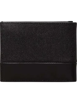 Petit portefeuille en cuir noir bi-matière avec de nombreux rangements