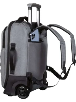 Petite valise à roulettes XS grise claire unie avec des bretelles au dos