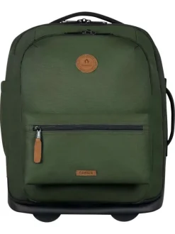 Petite valise à roulettes XS kaki unie avec des bretelles au dos