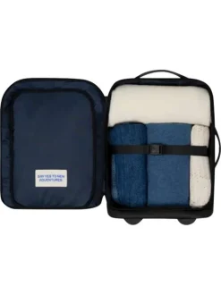 Petite valise à roulettes XS noire unie avec des bretelles au dos