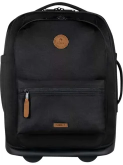 Petite valise à roulettes XS noire unie avec des bretelles au dos