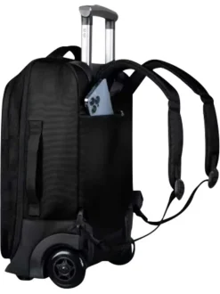 Petite valise à roulettes XS noire unie avec des bretelles au dos