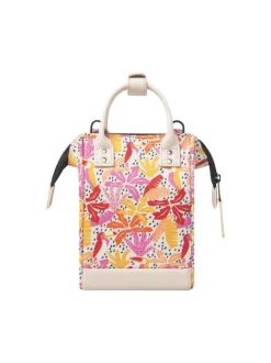 Petit sac à bandoulière ajustable écru fleuri à anses et fermeture zippée