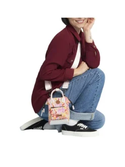 Petit sac à bandoulière ajustable écru fleuri à anses et fermeture zippée
