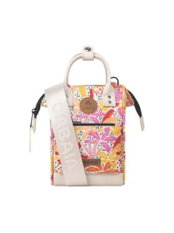 Petit sac à bandoulière ajustable écru fleuri à anses et fermeture zippée
