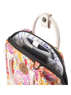 Petit sac à bandoulière ajustable écru fleuri à anses et fermeture zippée