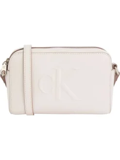 Petit sac à bandoulière écru uni avec le logo embossé à l'avant