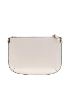 Petit sac à bandoulière écru uni avec un aspect grainé et deux poches zippées
