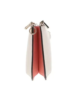 Petit sac à bandoulière écru uni avec un aspect grainé et deux poches zippées