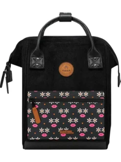Petit sac à dos noir en velours côtelé avec zip et pochettes interchangeables