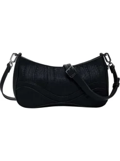 Petit sac porté épaule noir uni avec des détails brodés et des clous métalliques