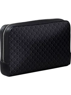 Pochette noire à motifs monogrammes Calvin Klein avec poche zippée