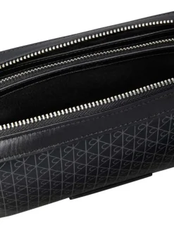 Pochette noire à motifs monogrammes Calvin Klein avec poche zippée