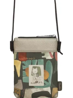 Pochette beige avec des imprimés et bandoulière en cordon tressé