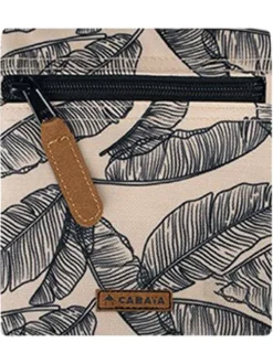 Pochette écrue à imprimé végétal bleu marine, patch et zippée